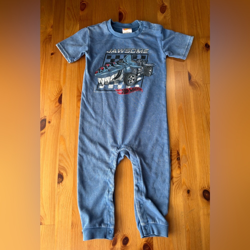 Toddler Hot Wheels Graphic Mineral Washed Romper Size 24 Months